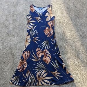 Sleeveless Navy Tropical-Print Dress